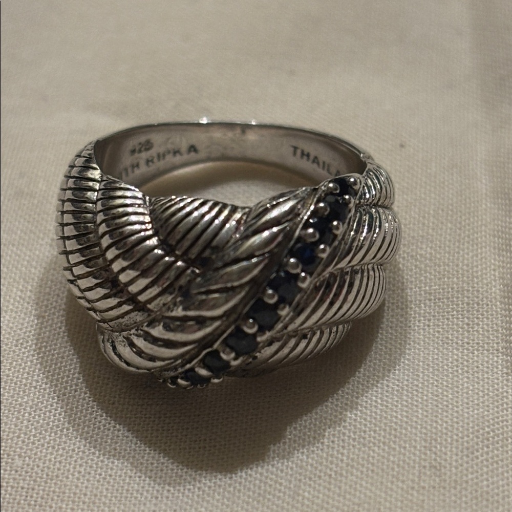 Judith Ripka Silver Sapphire Crossover Ring